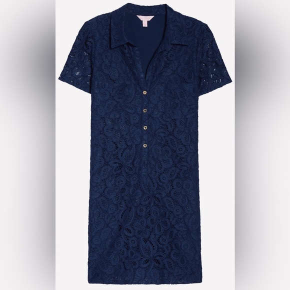Lilly Pulitzer NWT Nelle Shirtdress Navy Lace - Picture 1 of 8